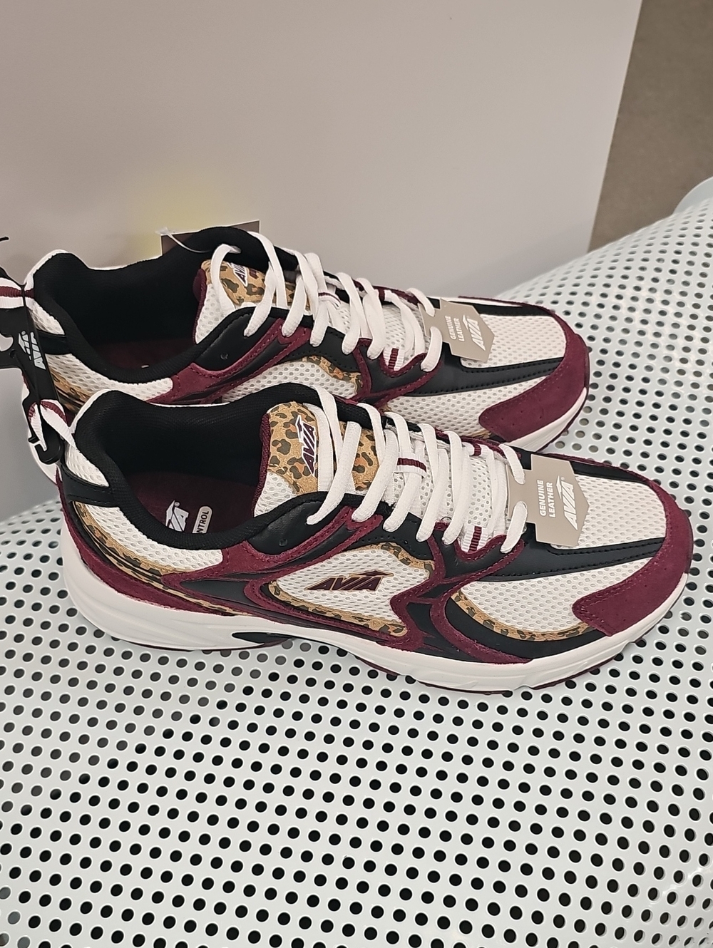 Athletic Sneakers with Burgundy, White & Leopard Accents